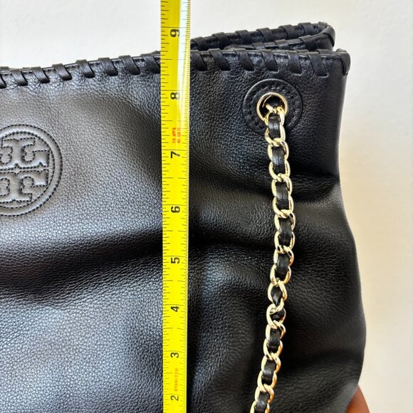 Tory Burch Marion Pebbled Leather Shoulder Bag – Black with Gold Chain Strap - Picture 9 of 11